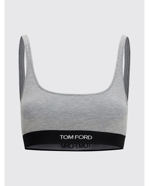 Tom Ford Gray Cropped Modal Bralette Top With Contrast Logo Band