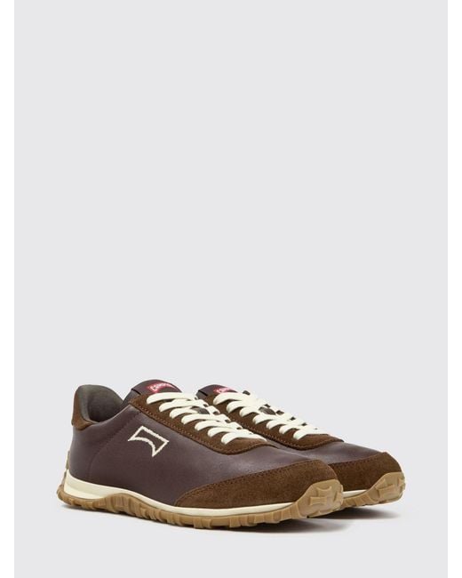Camper Brown Drift Walk Leather And Suede Sneakers With Embroidered Logo