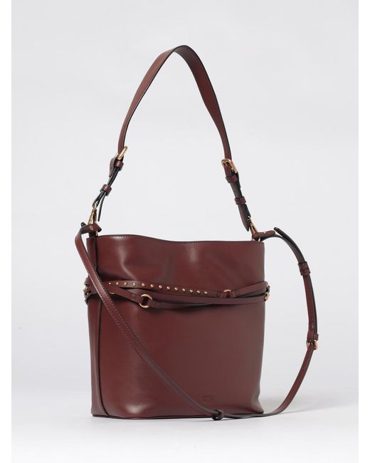Pinko Purple Belt Bag Leather Bucket Bag With Micro Studs