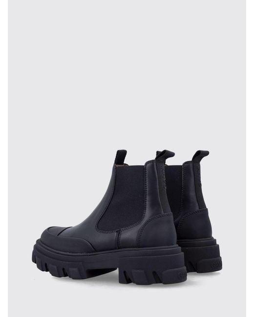 Ganni Blue Low-Shaft Recycled Leather Chelsea Boots With Chunky Sole