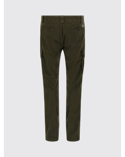 C P Company Green Stretch Cotton Cargo Trousers for men