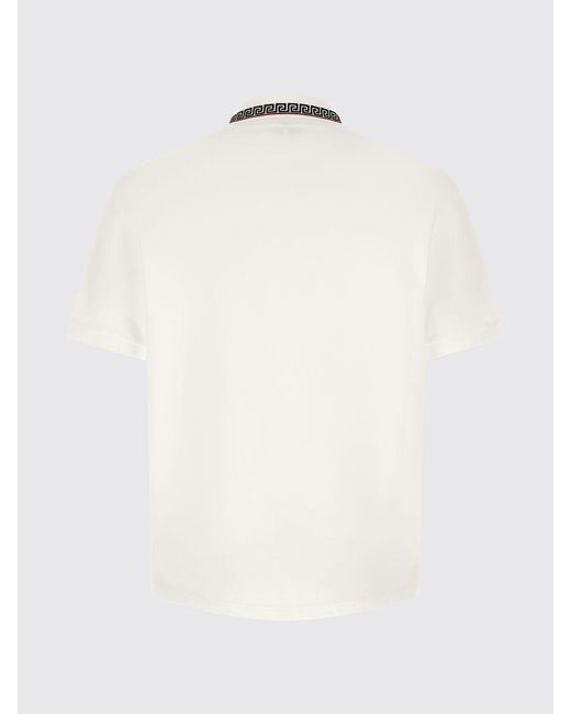 Versace White Greca Pattern Cotton Polo Shirt With Contrast Embroidered Logo for men
