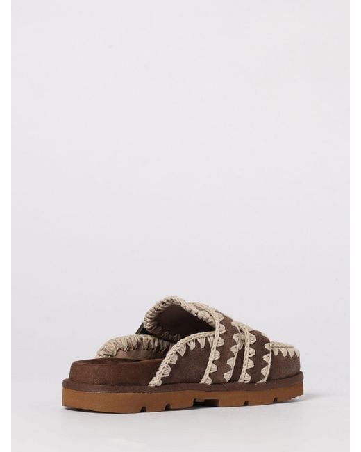 Mou Brown Low Bio Suede Sabot With Stitching