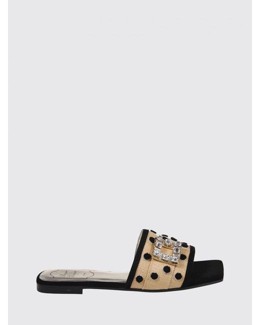 Roger Vivier White Raffia And Suede Mules With Polka Dots And Jewel Buckle