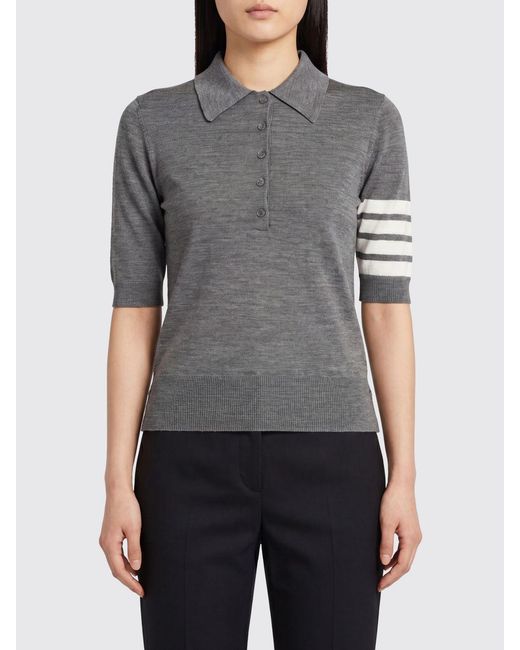 Polo De Punto Slim Fit De Lana Virgen Con Motivo De 4 Rayas Thom Browne de color Gray
