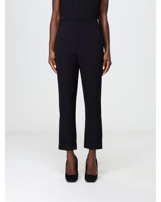 Hanita Black High-Waisted Cropped Crêpe Trousers With Slash Pockets