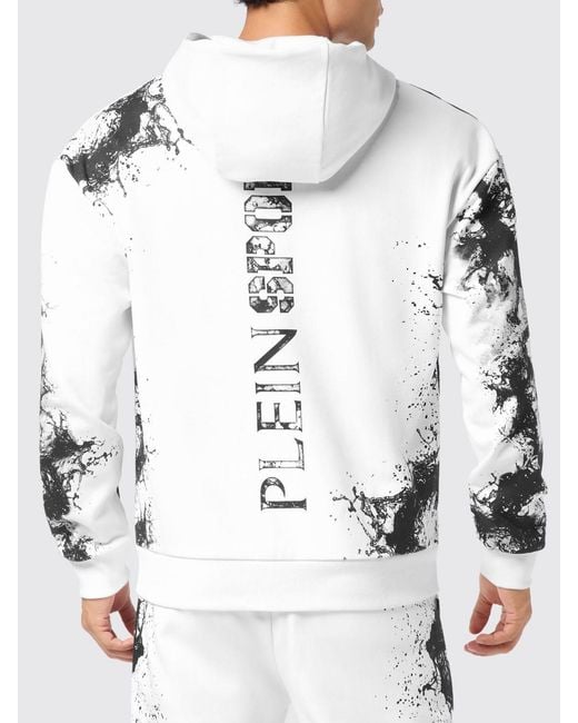 Philipp Plein Gray Splash Abstract Print Zip-Up Hooded Sweatshirt for men