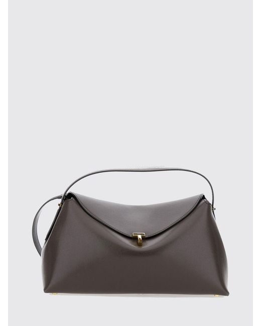 Totême Gray T-Lock Flared Leather Handbag With A Signature Turn-Lock Closure