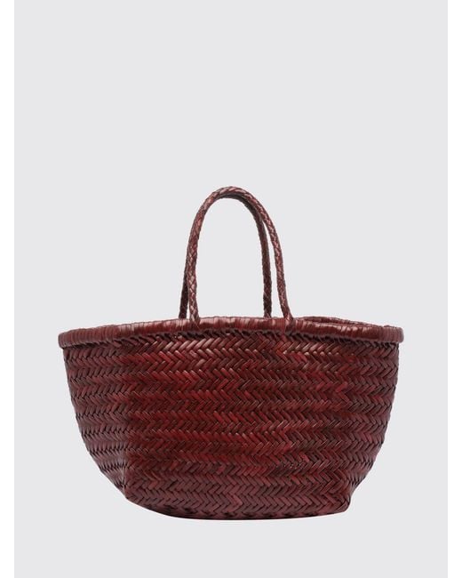 Dragon Diffusion Red Triplo Salto Woven Leather Handbag With Double Handle