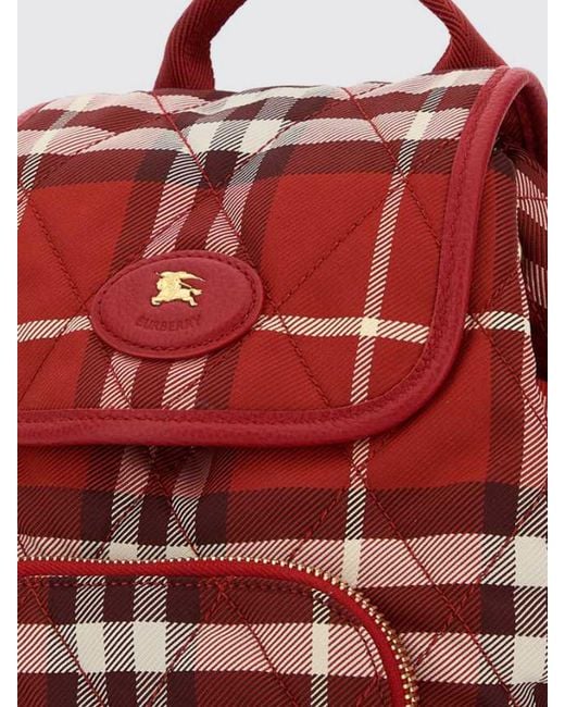 Burberry Red Horseshoe Nylon-Check-Rucksack Mit Ekd-Logo