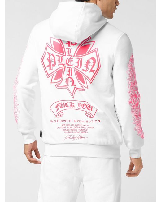 Philipp Plein White Cotton Hoodie With Logo for men