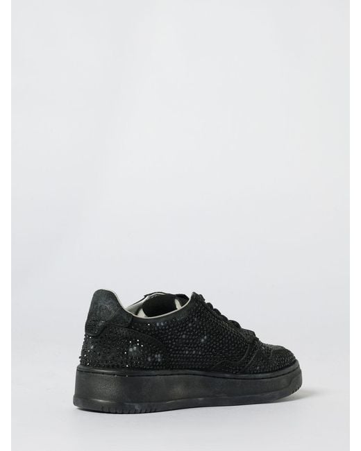 Autry Black Medalist Laminated Leather And Canvas Sneakers With Polka Dot Glitter