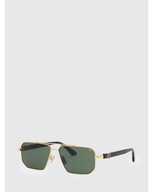 Philipp Plein Green Aviator Metal Sunglasses With Double Bridge And Hexagon Logo for men