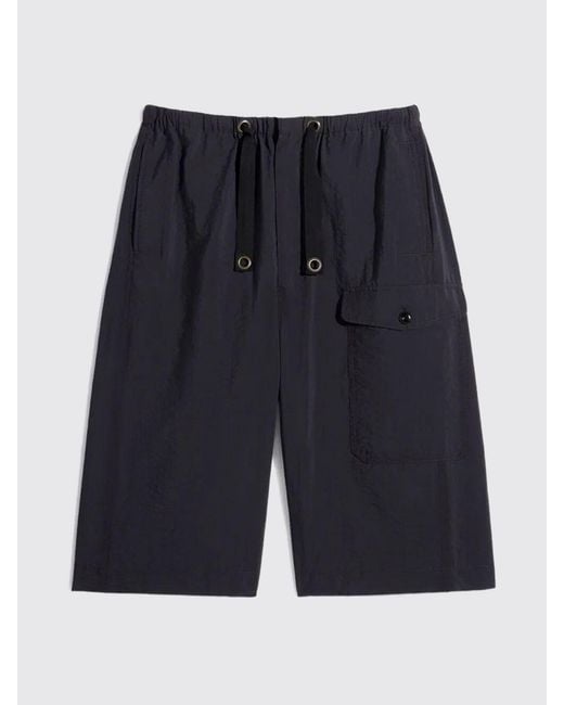 Lemaire Blue Knee-Length Cotton Cargo Shorts With Side Pockets And Drawstring for men