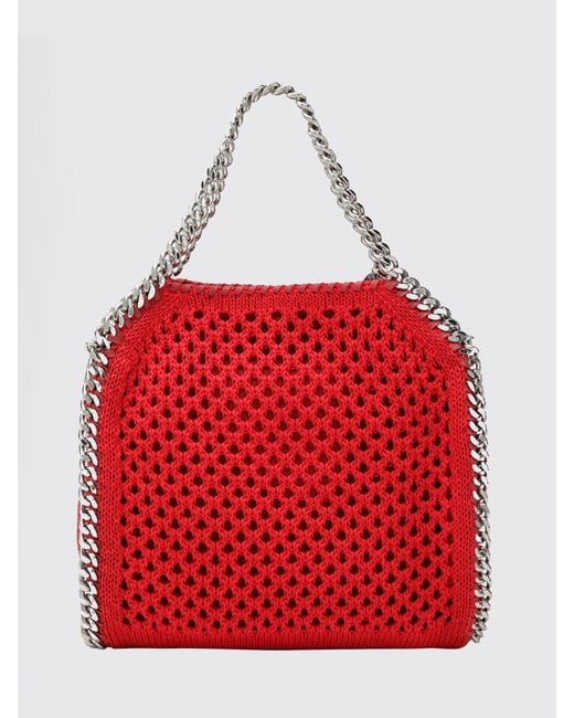 Stella McCartney Red Falabella Crochet Cotton Handbag With Metallic Chain