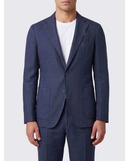 Santaniello Blue Linen Single-Breasted Blazer for men