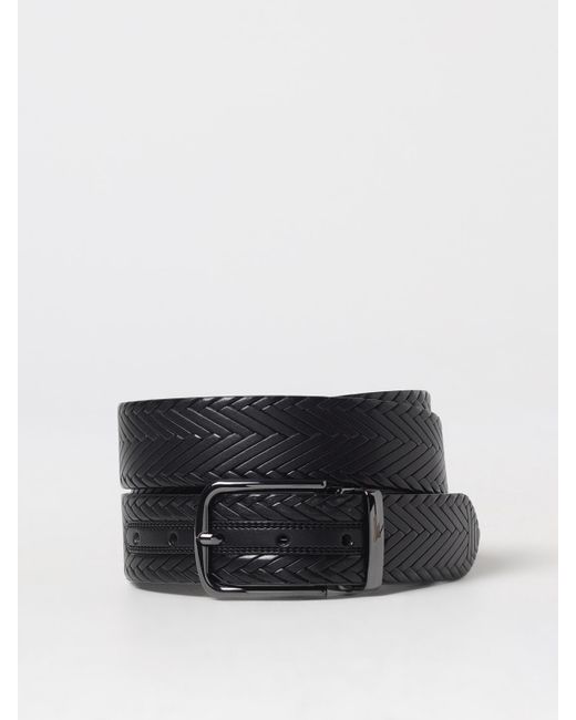Emporio Armani Black Woven Leather Belt With Gunmetal Buckle for men