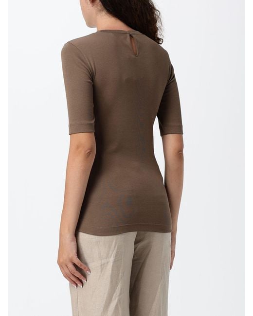 Brunello Cucinelli Brown Stretch Cotton T-Shirt With Monili Embellishment