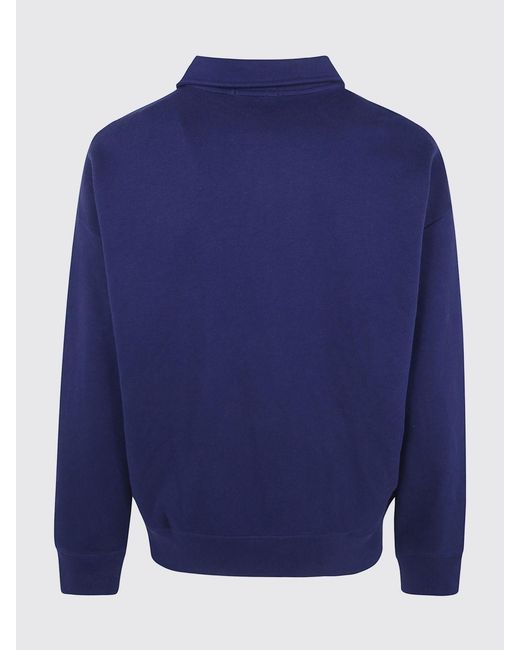 Polo Ralph Lauren Blue Long-Sleeved Cotton-Blend Polo Shirt With Contrast Logo for men