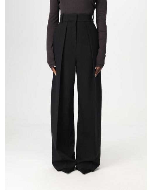 Khaite Black Highwaisted Pleated Wideleg Trousers
