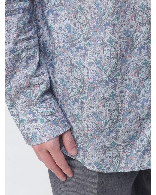Etro Blue Cotton Shirt With Paisley Print for men