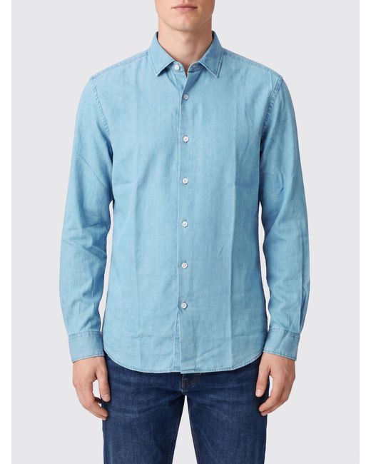 Altea Blue Long-Sleeved Cotton Shirt With French Collar for men
