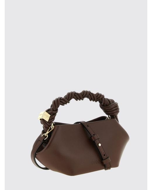 Ganni Brown Mini Recycled Leather Handbag With Butterfly Logo And Braided Handle