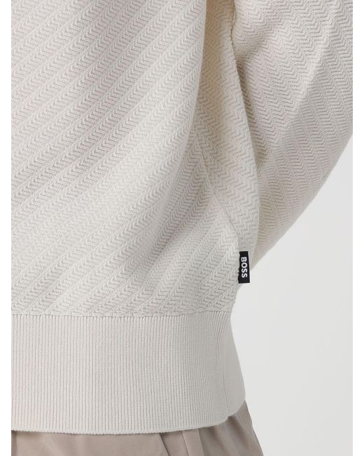 Boss White Pure Cotton Crewneck Jumper With Dropped Shoulders And Ribbed Trims for men
