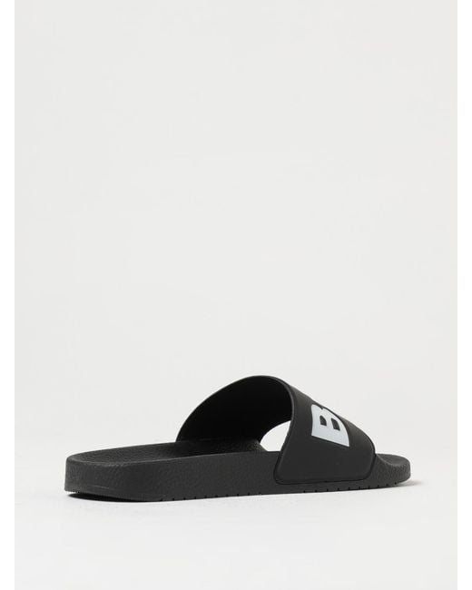 Boss White Rubber Sliders With Logo Print for men