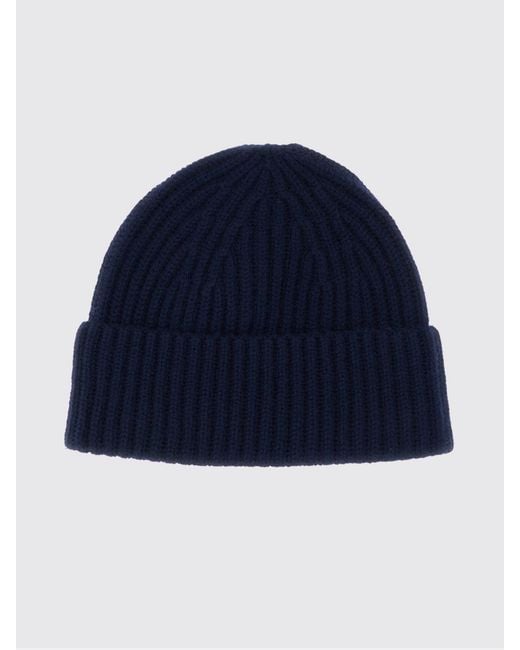 Lisa Yang Blue Ribbed 100% Cashmere Beanie Hat With Turn-Up Cuff