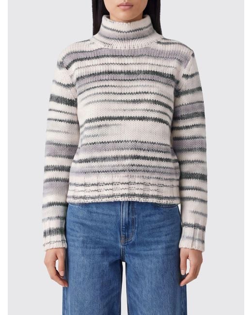 Kangra Gray Striped High-Neck Wool-Blend Sweater With Long Sleeves