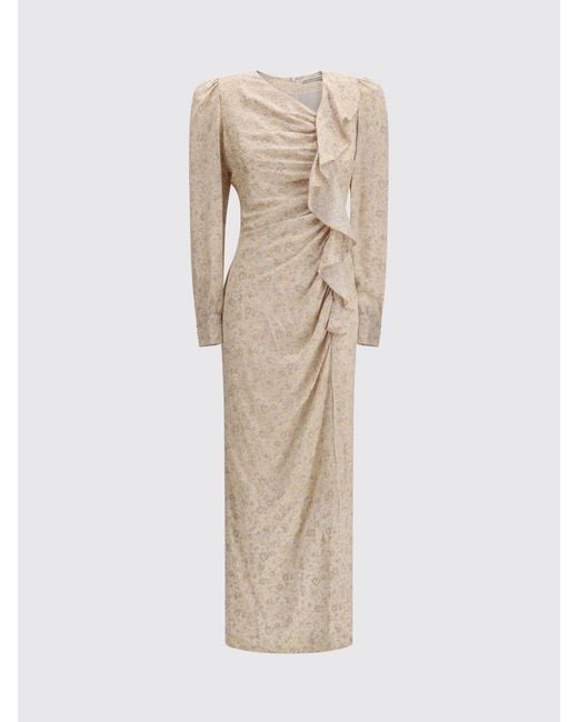 Alessandra Rich Natural Floral Print Silk Midi Dress