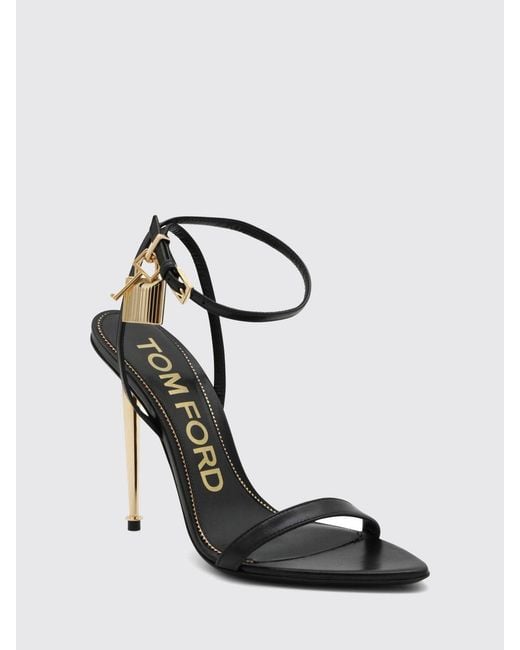 Tom Ford Black Padlock Leather Sandals With Stiletto Heel And Lock Detail