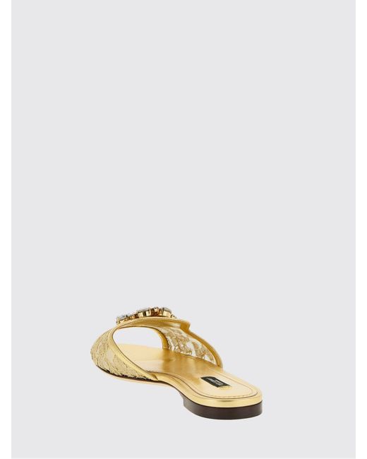 Dolce & Gabbana Natural Dolce &Amp Gabbana Lace And Laminated Leather Mules With Rhinestones
