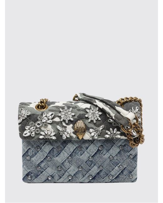 Kurt Geiger Gray Kensington Woven Denim Bag With Crystals