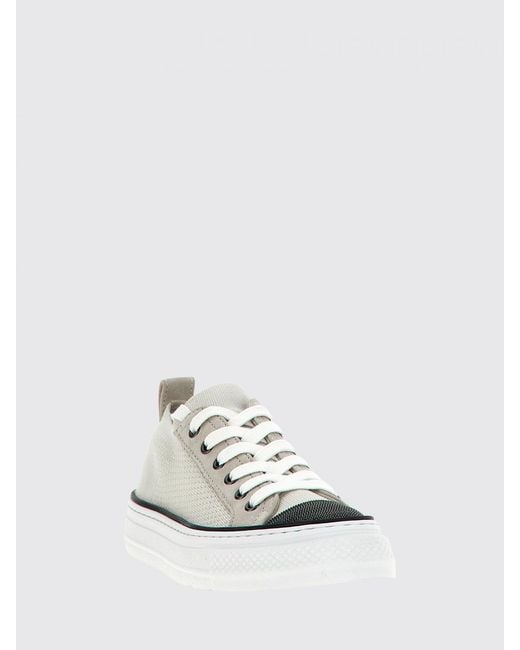 Brunello Cucinelli White Cotton Crochet Knit Sneakers With Monile