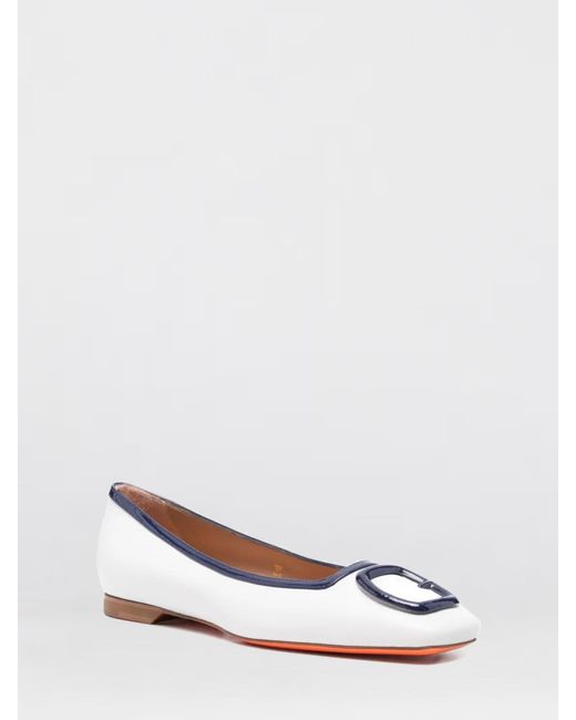 Santoni White Leather Ballerinas
