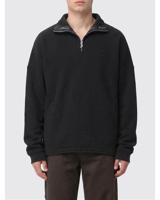 Jacquemus Black Cotton Zip-Up Sweatshirt for men