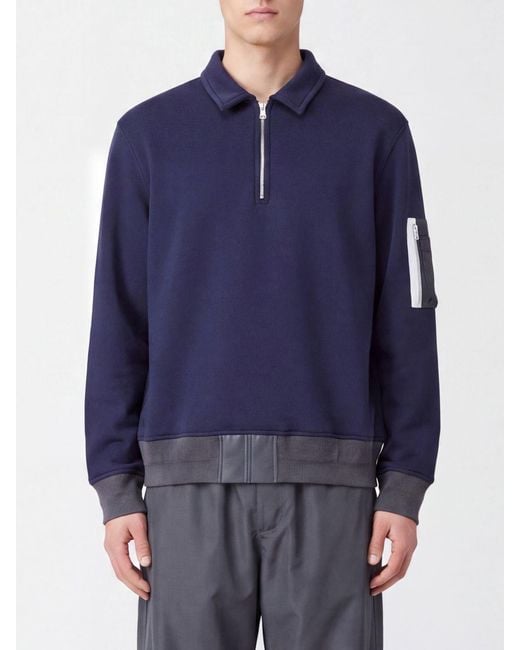 Sacai Blue Long-Sleeved Zip-Up Cotton-Blend Polo Shirt for men