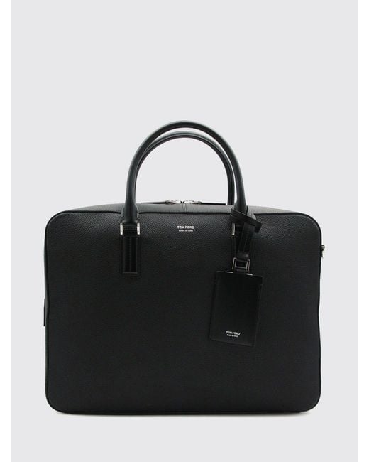 Tom Ford Black Leather Briefcase With Double Handle And Removable Shoulder Strap for men