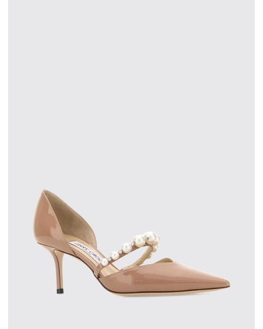 Jimmy Choo Natural Aurelie Patent Leather Pumps With Pearls And Stiletto Heel