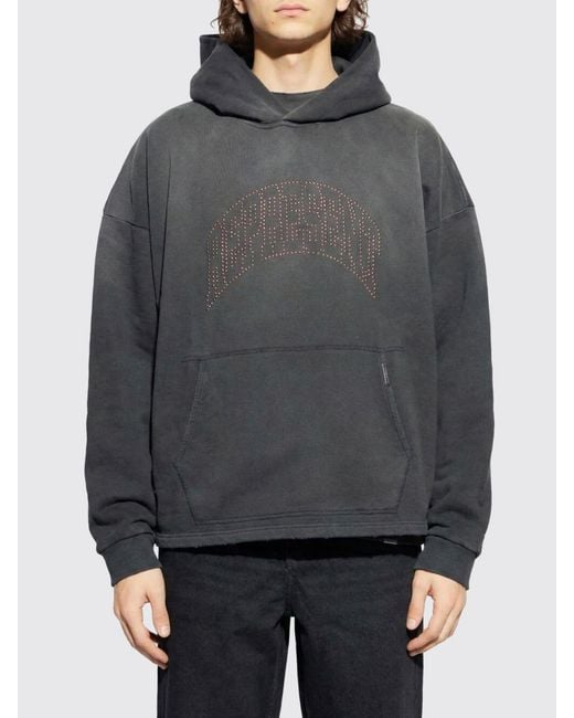 Represent Gray Cotton Hoodie With Logo for men