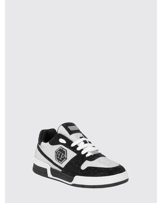 Philipp Plein White P-Force Leather Sneakers With Monogram And Crystals for men