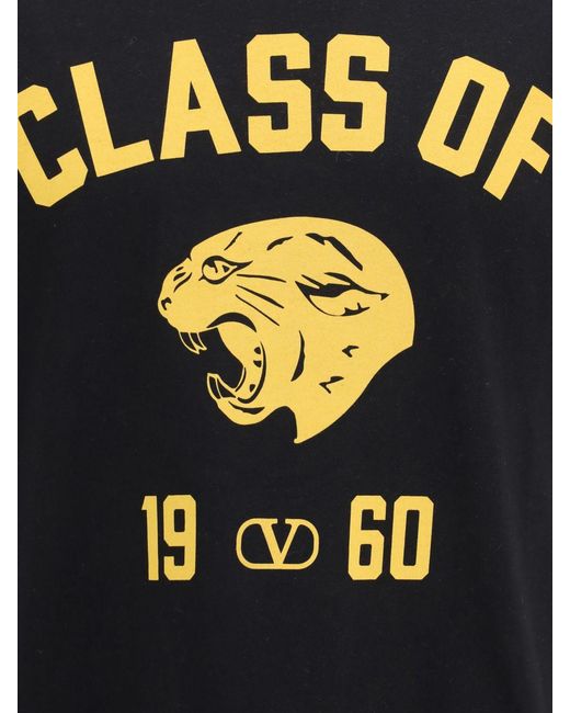 Valentino Black V-Neck Polyester T-Shirt With Contrast Logo for men
