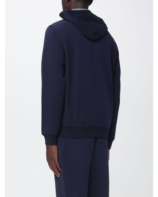 Brunello Cucinelli Blue Full-Zip Cotton Hoodie With Drawstring for men