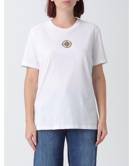 Elisabetta Franchi White Cotton T-Shirt With Applied Metallic Logo