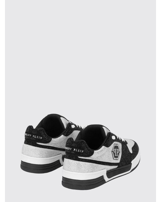 Philipp Plein White P-Force Leather Sneakers With Monogram And Crystals for men