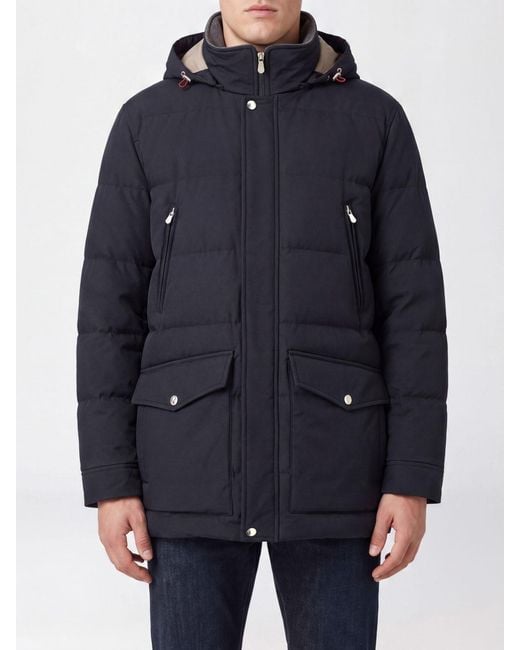 Brunello Cucinelli Blue Water-Repellent Nylon Parka With Removable Hood for men