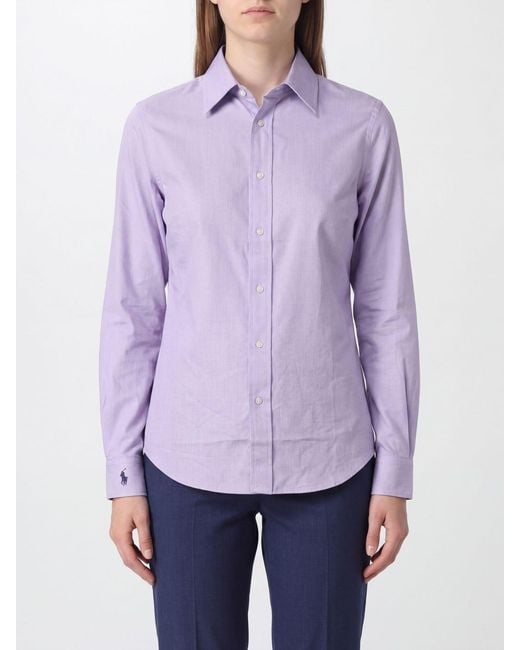 Polo Ralph Lauren Purple Slim Fit Cotton Shirt With Embroidered Pony Logo