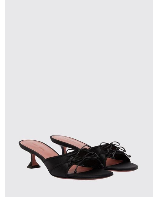 AMINA MUADDI Black Animal Print Satin Eleonora Mules